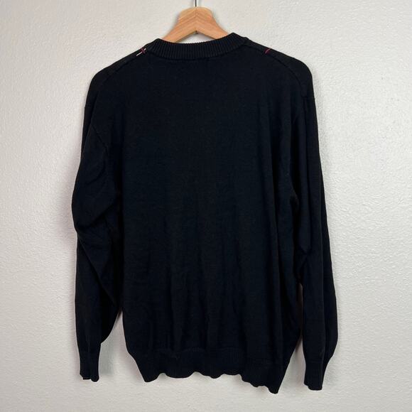 Protege Men's Large Silk Cotton Blend Black Pullover Crew Neck Sweater Geometric - Picture 6 of 6
